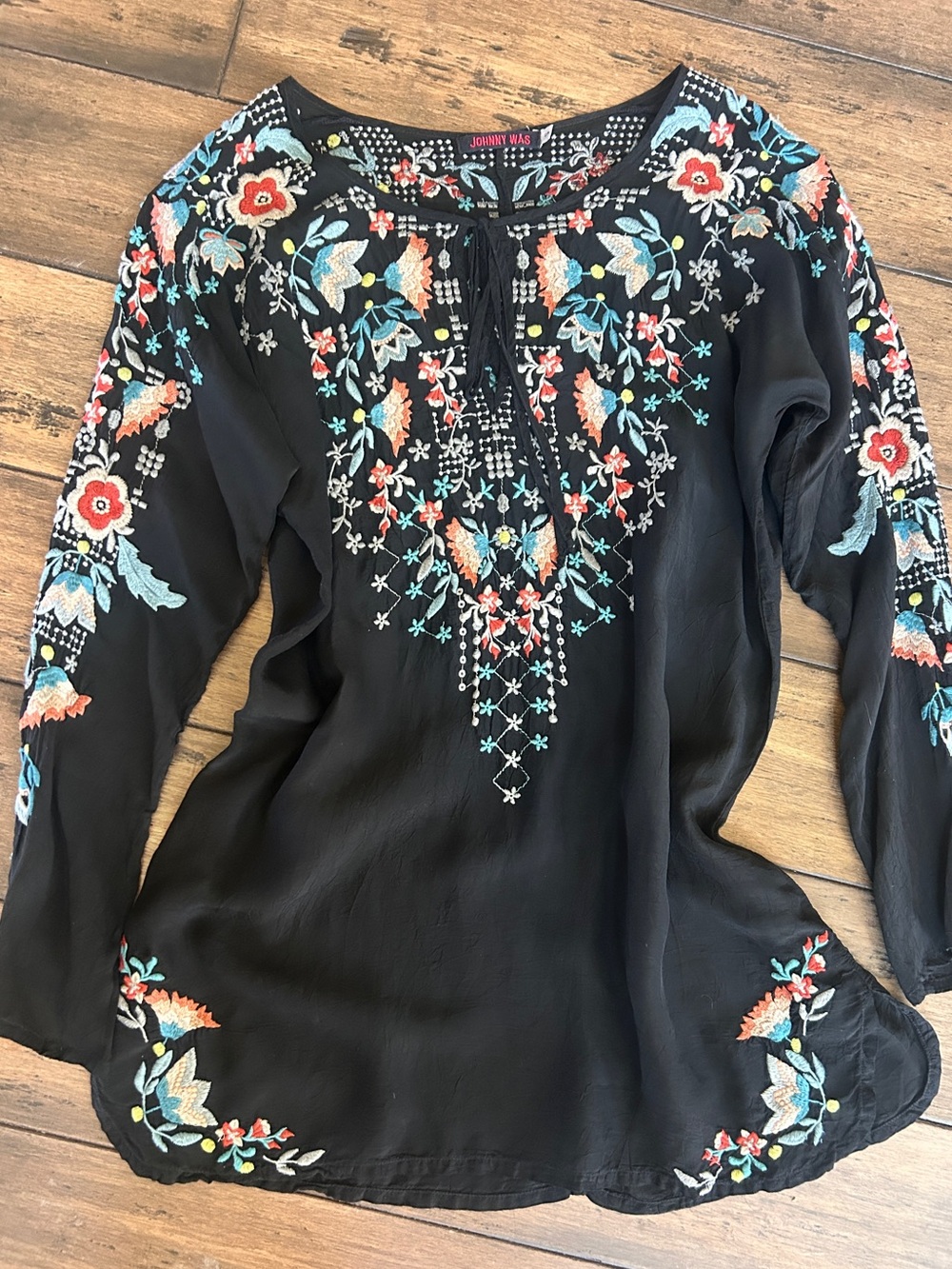 Johnny Was Black Embroidered Floral Tunic with Multicolor Accents